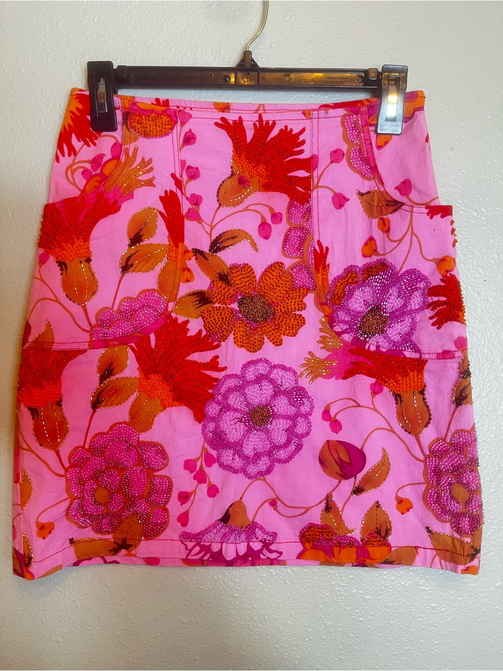 2000s Havenbleu Y2K Zara Larsson Retro Tropical Vibrant Mini Skirt Beaded Sz S